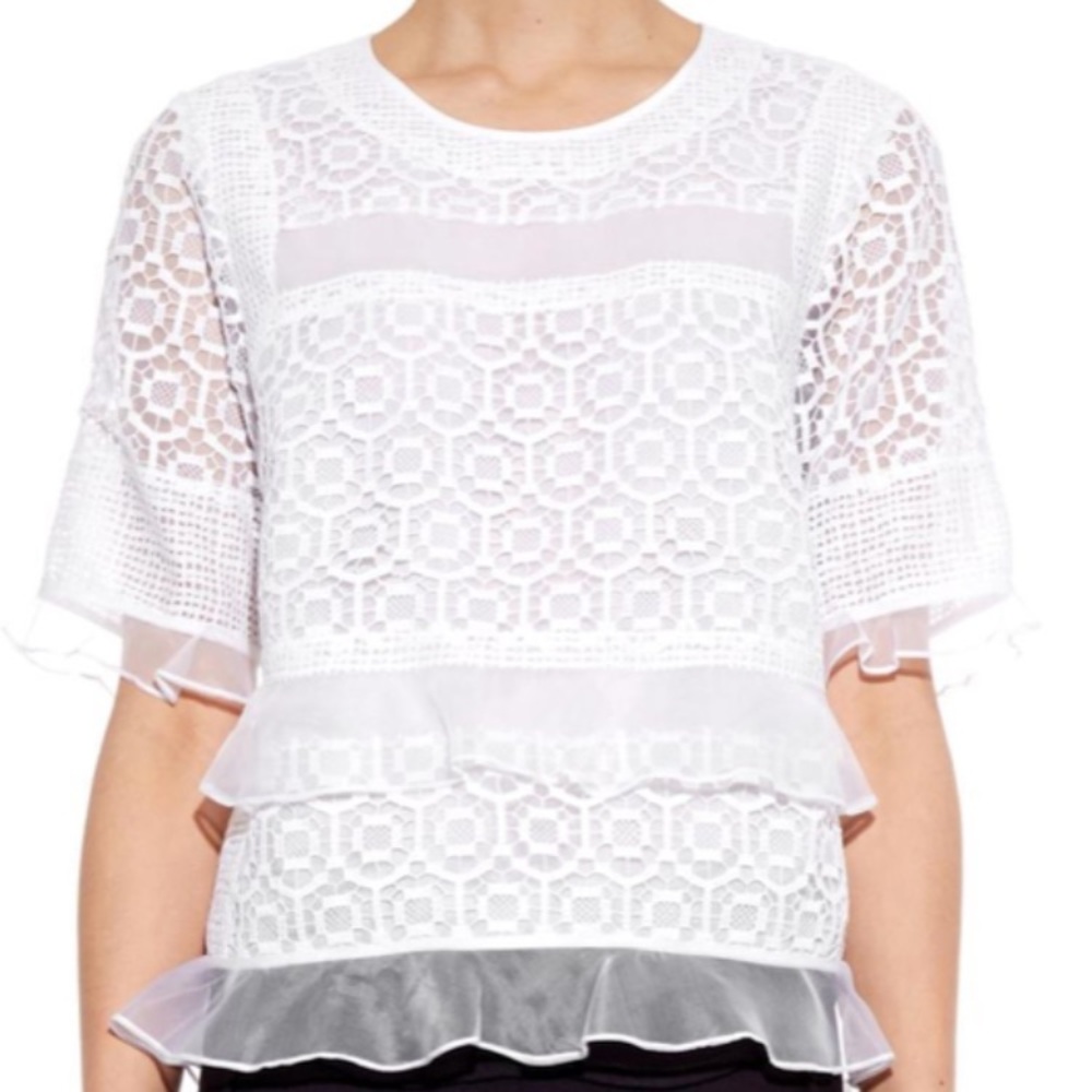 Rebecca Taylor White Tile Crochet Laced Top